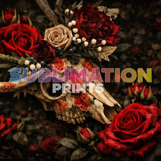 Decoupage Print – Floral Skulls Red