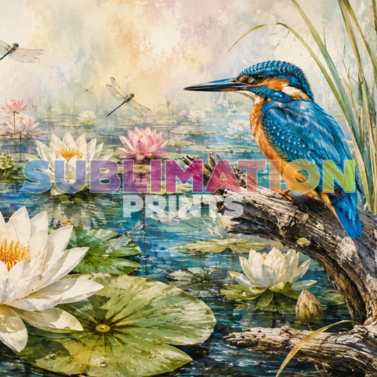 Decoupage Print – Kingfisher & Water Lilies