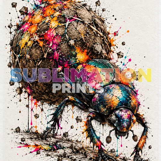 African Palette Dung Beetle decoupage print icon featuring a contemporary mixed-media dung beetle artwork with vivid paint-splash colour