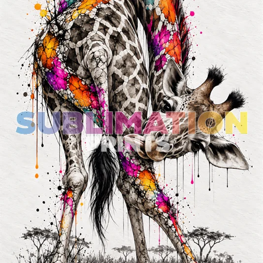 African Palette Giraffe decoupage print icon featuring a contemporary mixed-media giraffe artwork with vivid paint-splash colour