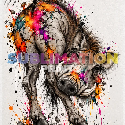 African Palette Warthog decoupage print icon featuring a contemporary mixed-media warthog artwork with vivid paint-splash colour