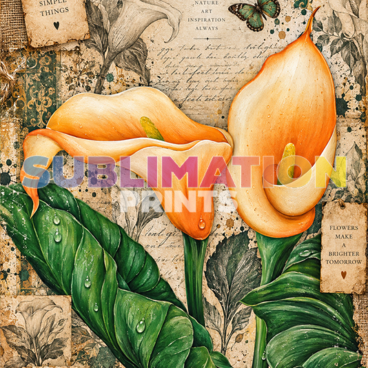Arum lilies butterfly decoupage print - botanical floral design with butterfly