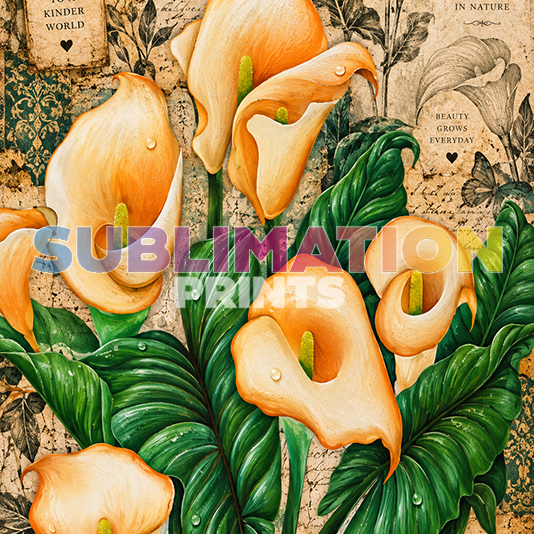 Arum lilies decoupage print - orange arum lily botanical design
