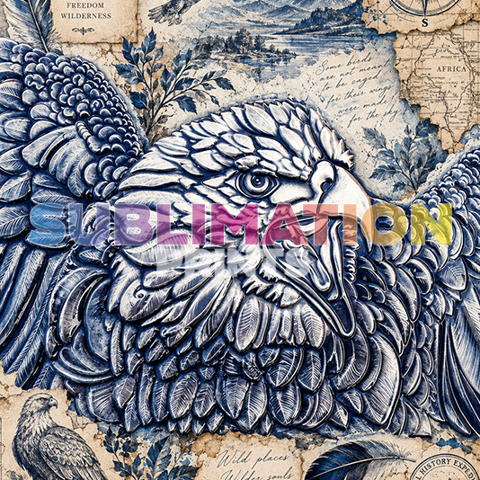 Bald eagle decoupage print - indigo wildlife portrait design