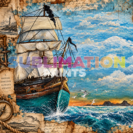 Sailing ship decoupage print - tall ship ocean sunset design
