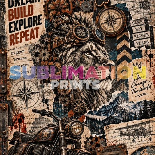Steampunk 1 decoupage print - lion adventure collage art