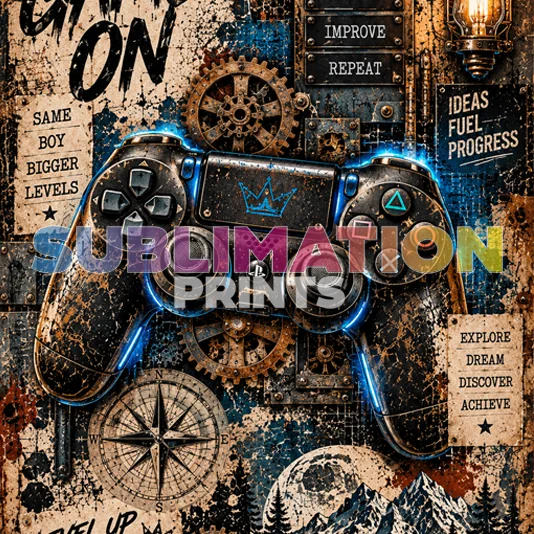 Steampunk 3 decoupage print - game on gaming controller collage art