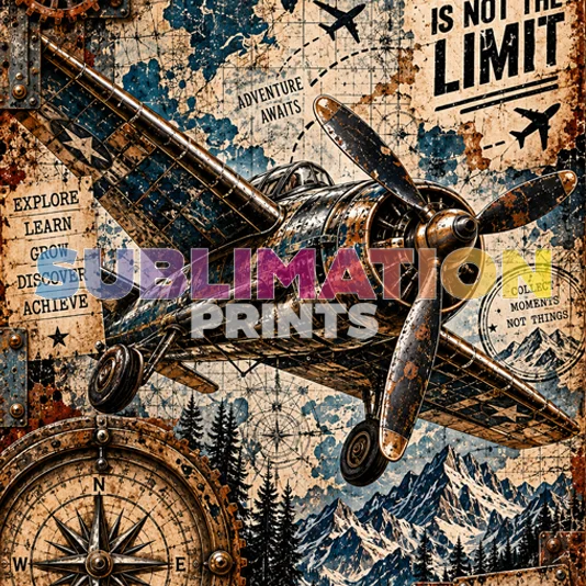 Steampunk 4 decoupage print - sky is not the limit biplane collage art