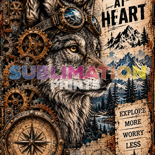 Steampunk 6 decoupage print - wild at heart wolf collage art